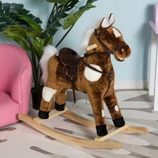 Qaba Children Rocking Plush Horse Ride on Toy Toddler Pony Rocker w/ Song