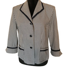VTG 80s Sag Harbor Houndstooth Blazer, Black White Jacket Bow Embellishment Sz 8