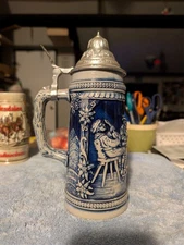 VINTAGE WEST GERMANY GERZIT PEWTER LIDDED BEER STEIN Excellent Condition