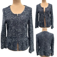 J.Crew Navy White Boucl Knit Peplum Blazer Jacket Tweed Zip Front Medium