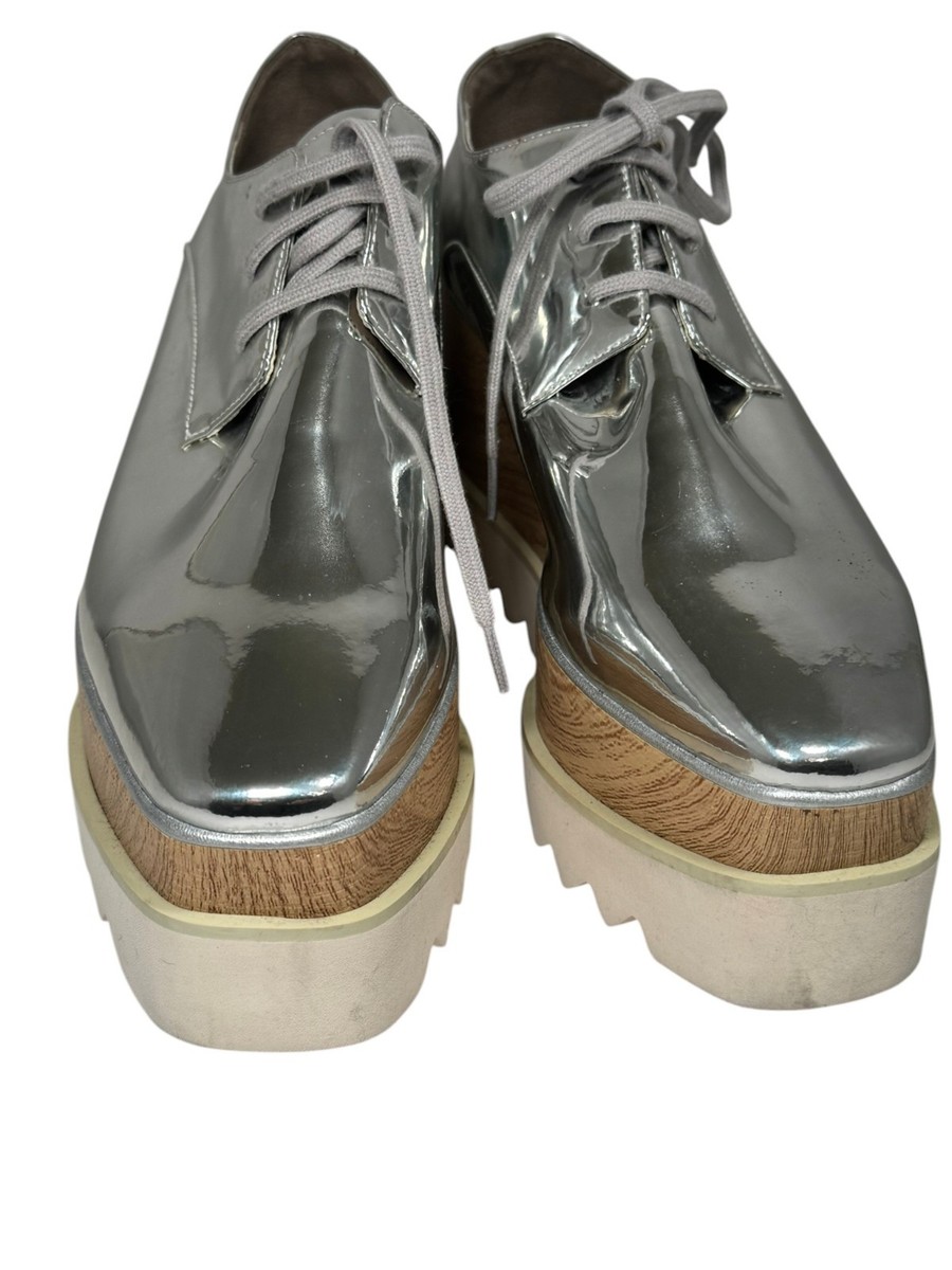 Stella McCartney Elyse Platform Shoes 36 Silver Metallic Wood