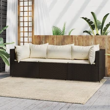 Patio Lounge Set Brown with cream white cushions