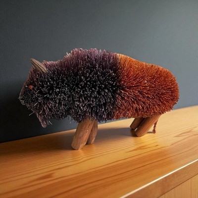 Vintage Brushart? Buffalo Figurine 8  Handcrafted Buri Palm Animal Decor Rustic
