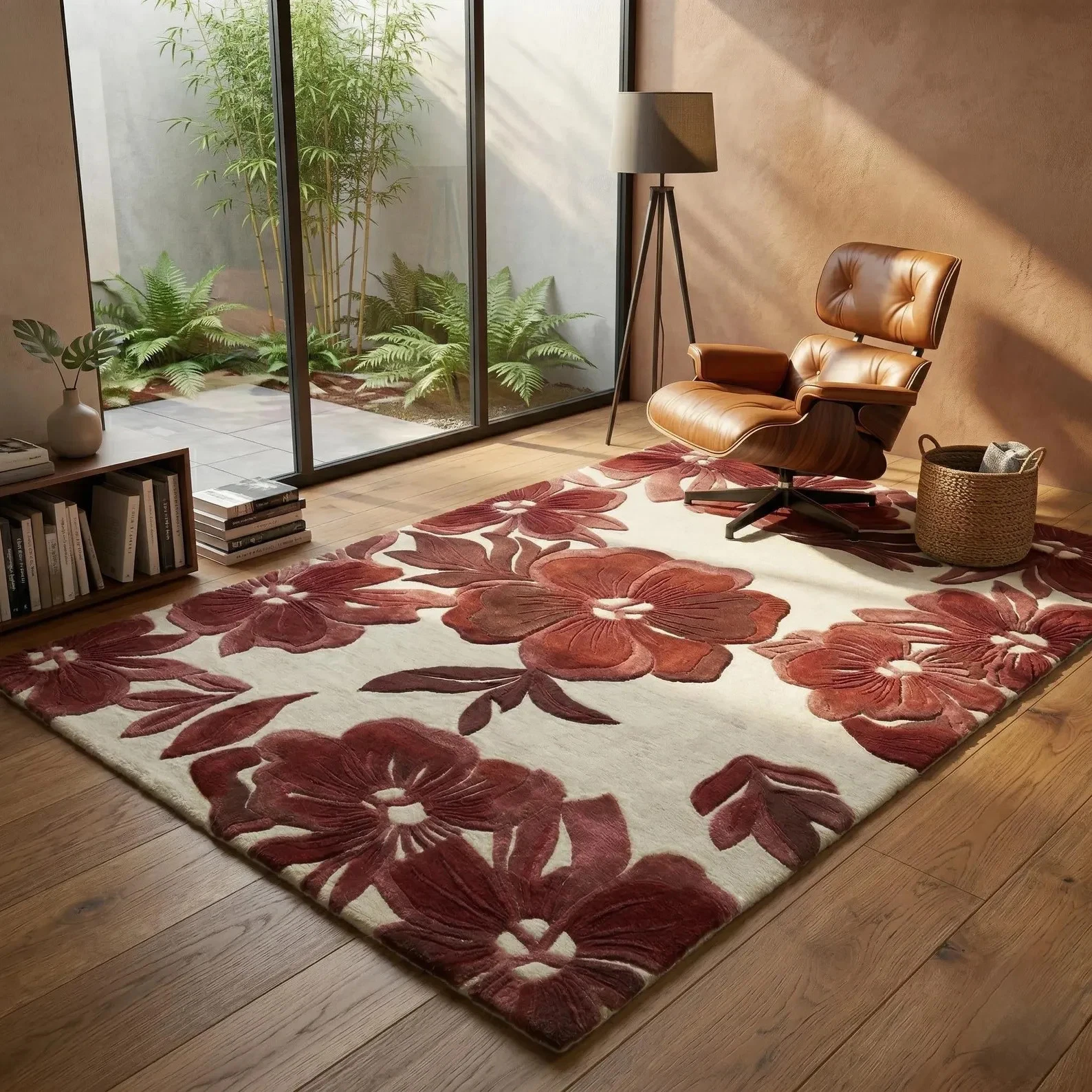 Exquisite Hand-Tufted Floral Rug – 3D Rose Petal Design in Deep Terracotta Rug.