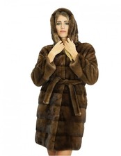 Coat 44 long 90 cm mink fur demi hood and closure with gan...