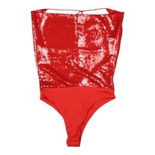 Meshki Bodysuit Womens SMALL Nathalie Sequin Cowl Bodysuit Tie Back High Cut S