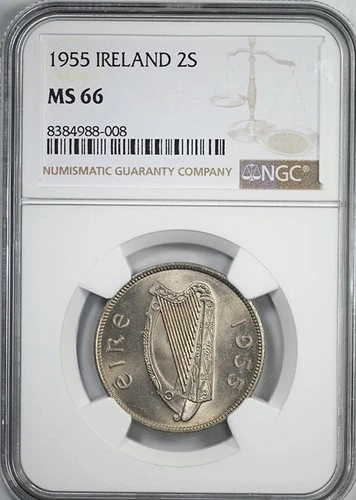 1955 Ireland 2S Shillings 1 Florin NGC MS66 - TOP POP!