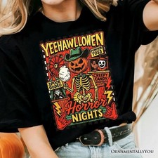 Retro Pumpkin Skeleton Halloween Unisex T-Shirt Black S-5XL