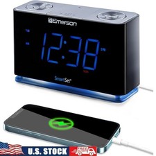 Smartset Radio Alarm Clock 1.4" Blue LED Digital Display USB Charging Port