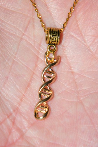 DNA FORENSIC SCIENCE DNA Charm Necklace 1" Gold Double Helix 25" Gold Chain NEW! - Picture 7 of 12