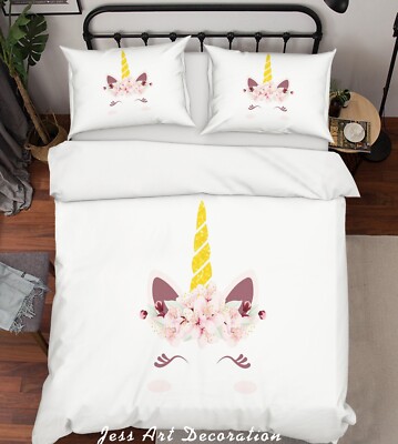 3D Unicorn Flower Illustration Quilt Cover Set Bedding Sets Pillowcases Queen 9
