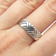 925 Sterling Silver Vintage Geometric Band Ring Size 10.25
