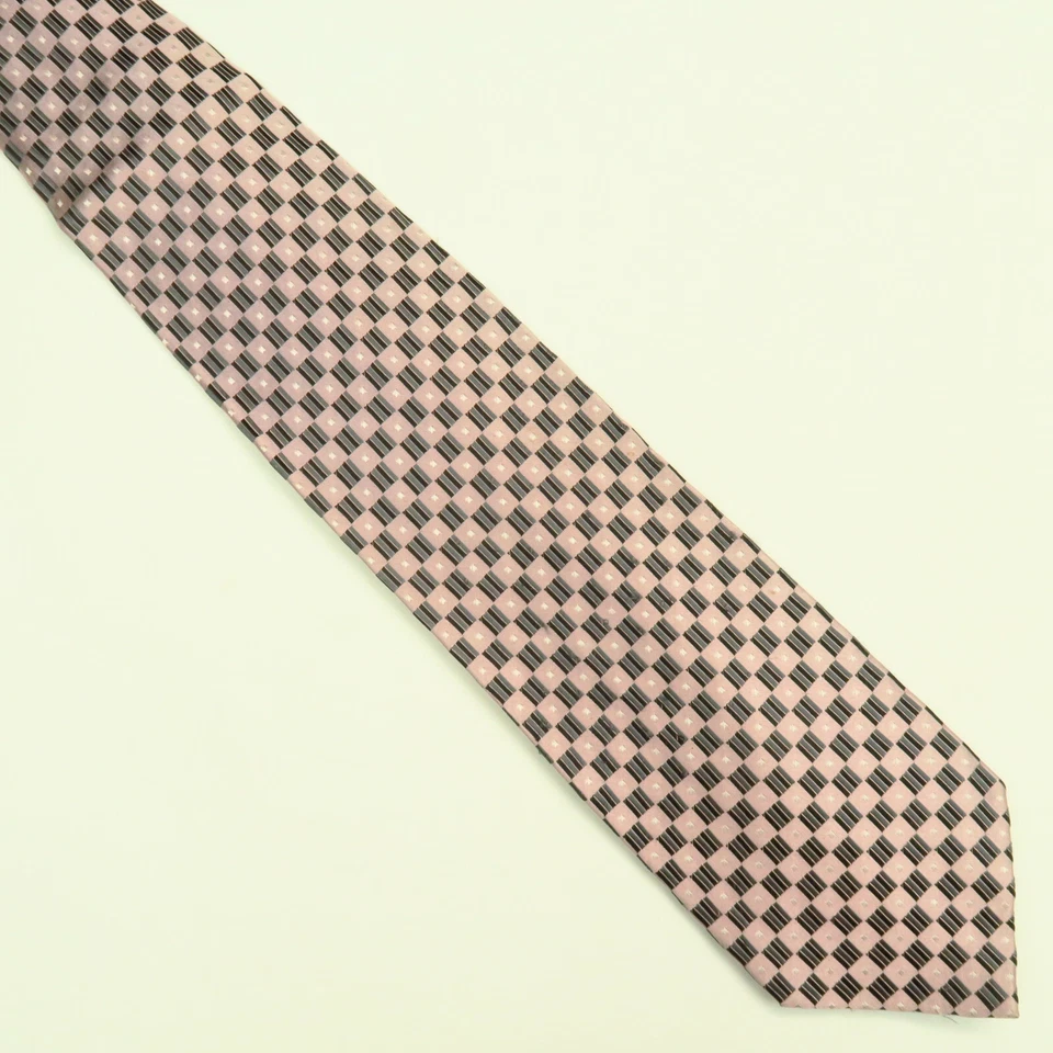 Joseph & Feiss Mens Pink Gray Checked Neck Tie 57"x4" Polka Dots Preppy  - Image 2 of 4