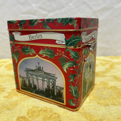 Wind Up German Tin Can Music Box Lambertz Christmas Holiday EMPTY See VIDEO