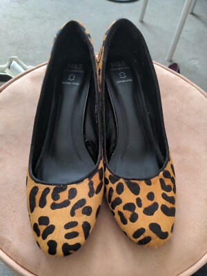 M&S Collection Leather Uppers Leopard Print Shoes Size UK