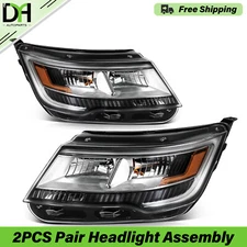 2pcs Pair Halogen Headlights Non-LED DRL For 2016-2017 Ford Explorer Base XLT