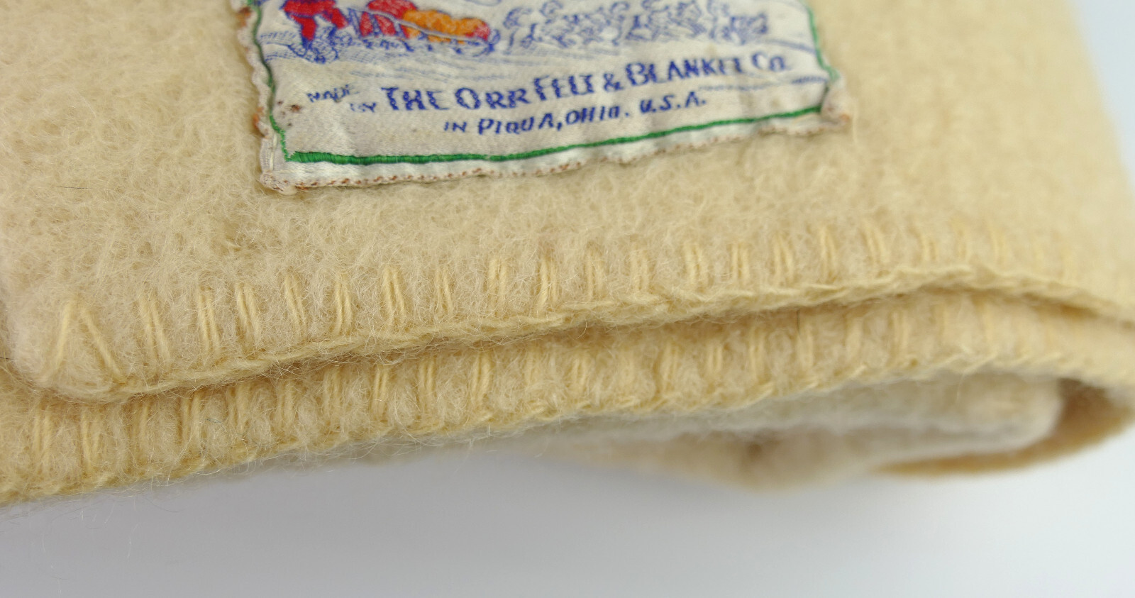 Vintage Orrlaskan 100 Wool Felt Red Blue Yellow Striped Blanket 75" x