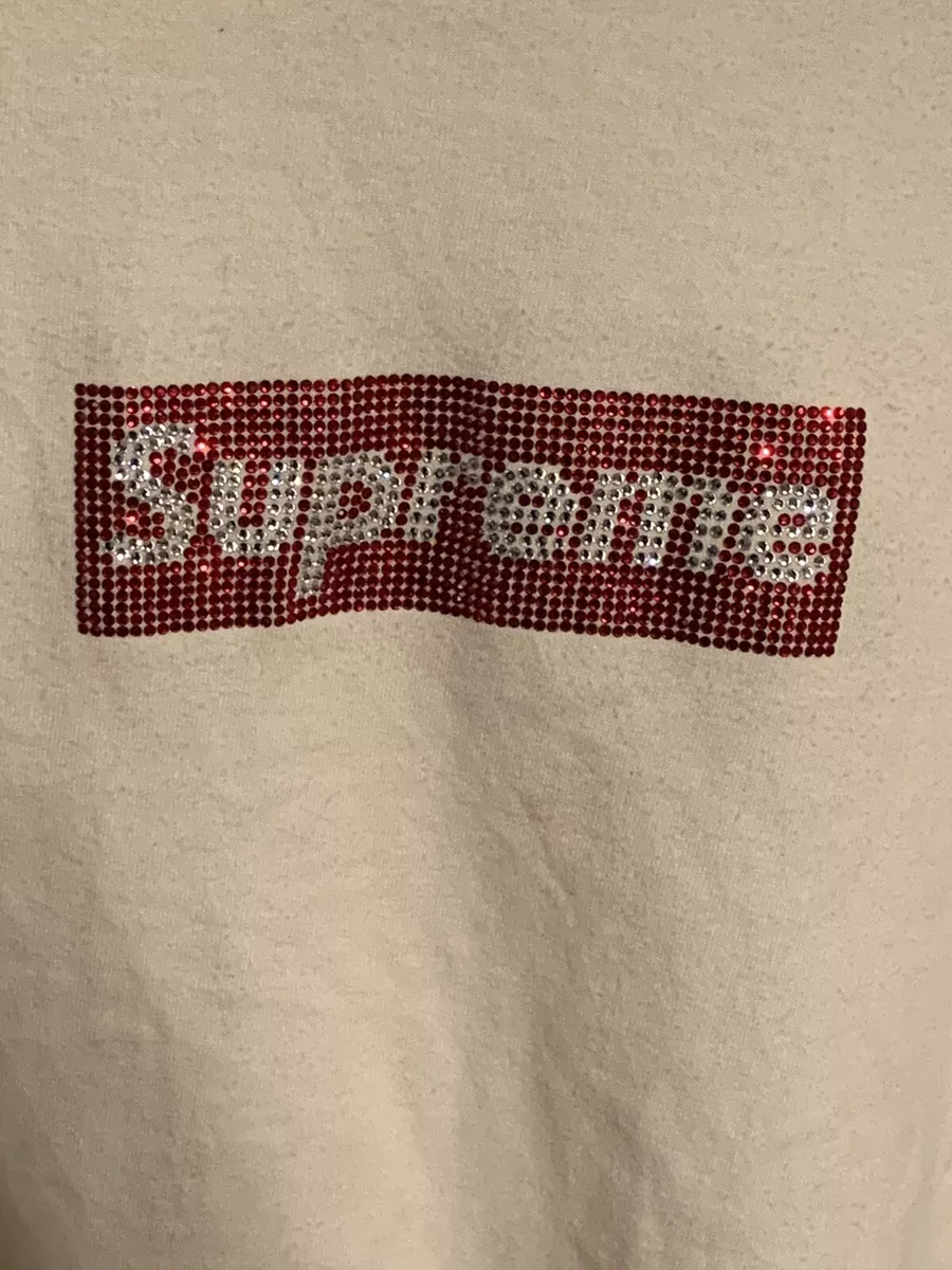 白 L supreme swarovski box logo tee