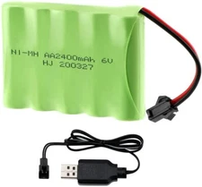6V 2400mAh Ni-MH AA Rechargeable Battery Pack with SM-2P 2Pin Plug USB Charger