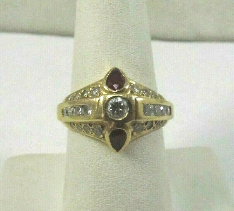 18K Solid Gold Diamond & Ruby Dinner Ring  Size 7… - image 3