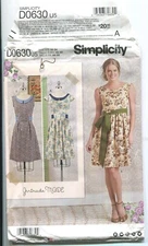 SIMPLICITY D0630/8294 MISSES' DRESS & SASH W/ VARIATIONS SZ 16-24 UNCUT 2017