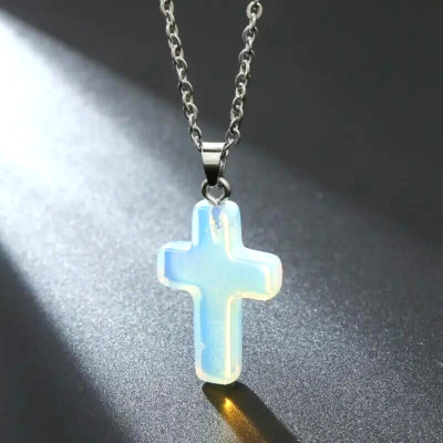 Natural Opal Stone Cross Gemstone Pendant Necklace Men Women Gift Fashion New
