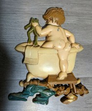 Vintage 1975 10" Sexton Metal Boy w/Frog Getting in Bath Tub Wall Sculpture