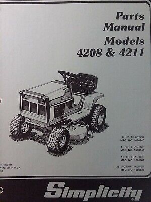 simplicity 4208 4211 lawn tractor  mower parts manual 1690840 1690843  1690909  ebay