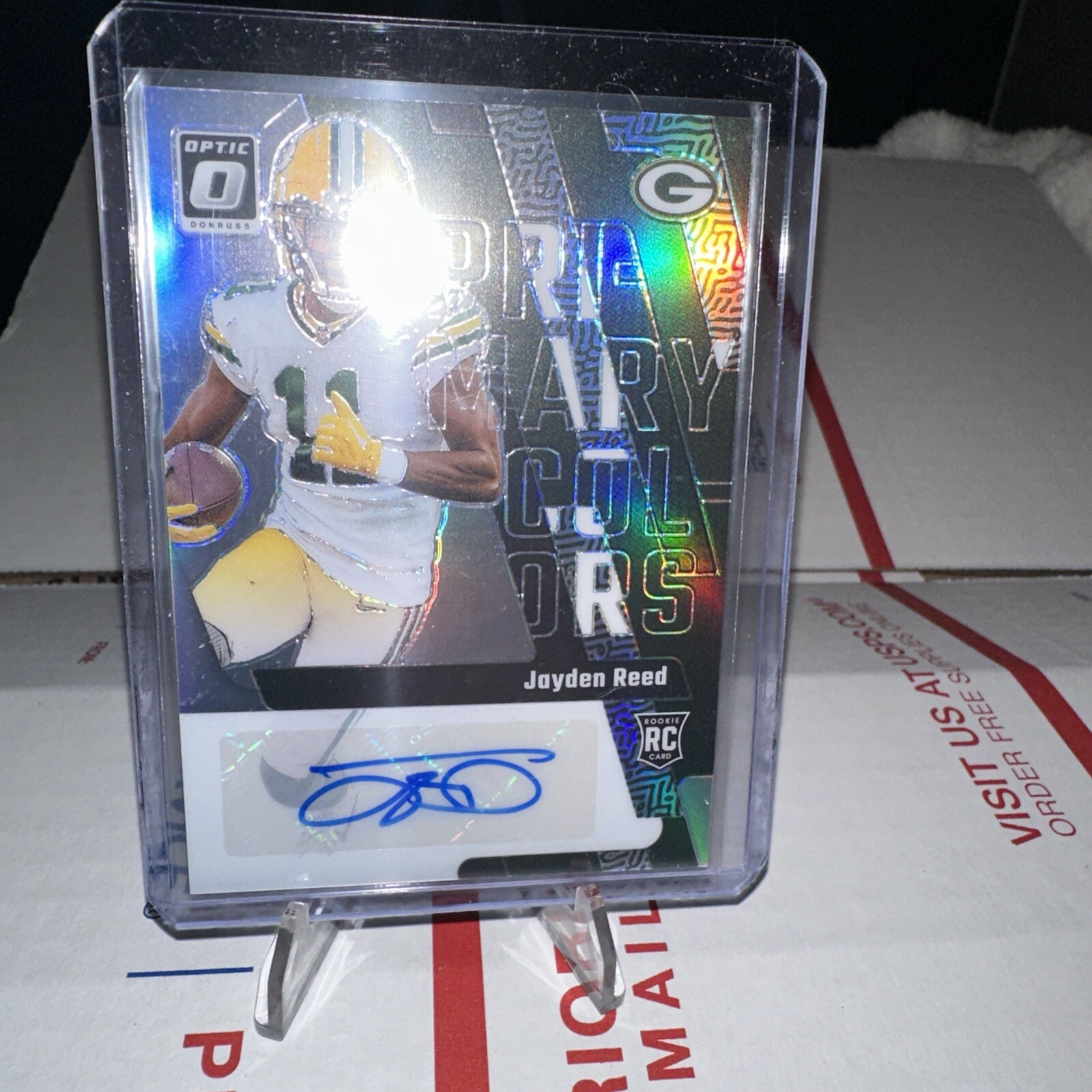 Jayden Reed 2023 Panini Donruss Optic 19/25 Auto Primary Colors RC #12