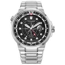 Citizen Eco-Drive Mens Dual Time Silver Stainless Steel Watch 44MM BJ7140-53E