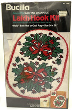 Vintage Sealed Bucilla Latch Hook Kit 12886 Holly Bath Mat or Oval Rug 24  X 36  
