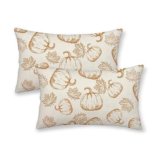 Fall Pillow Covers 12 x 20 Set of 2 Fall Maple Leaves 12x20inch Orange Pumpkin - Picture 1 of 7