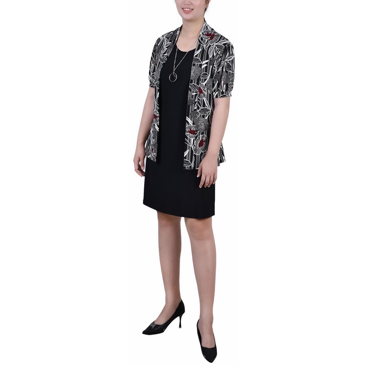 Женское платье-двойка Petites длиной выше колена с принтом из коллекции NY Collection BHFO 9084