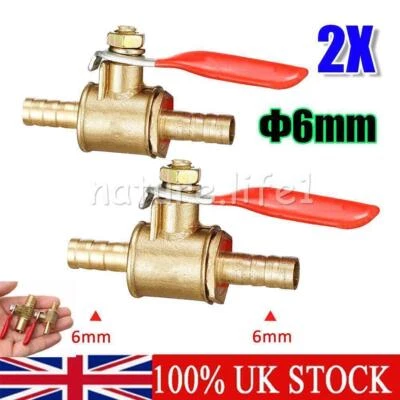 NATURE.LIFE1 2 Pcs Brass Ball Valve OD 6mm Hose Barb Inline Shut-off Tap Faucet Kit New
