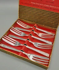 6 Vintage Thomas Turner Pedigree EPNS Silver Plated Cake Pastry Forks - Windsor