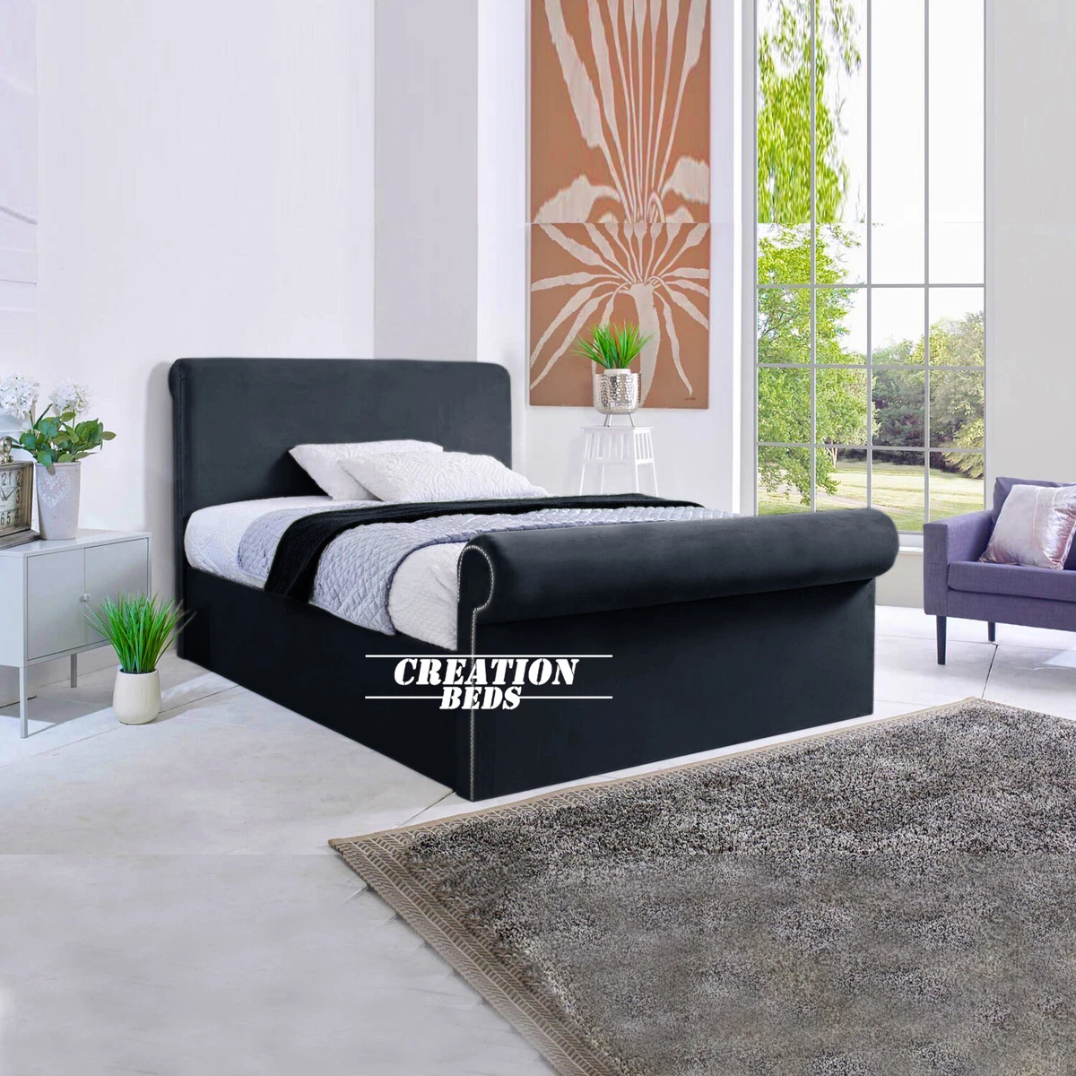 Aura upholstered bed sale frame