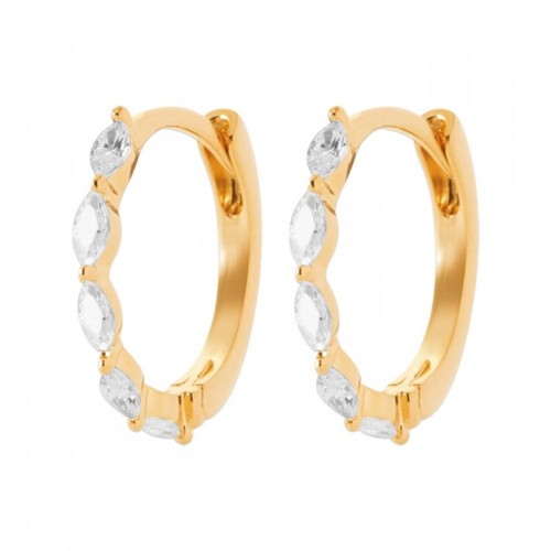 Boucles D'oreilles Pendantes Solitaires - Zirconium Cubique Rouge Sur Plaqué Or 18 Carats - Neuves Avec étiquettes