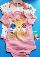GIRLS INFANT PINKFONG BABY SHARK PINK SIZE 3-6 MONTHS 2 PACK BODYSUITS NWT
