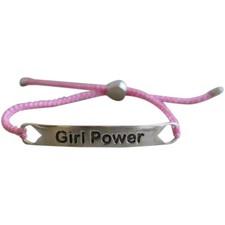 Girl Power Pink Cord 925 Solid Sterling Silver Wrap Bracelet - Handmade Word ...