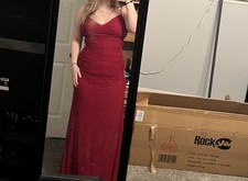 Red Beaded Long Sleeveless V-Neck Gown Dress for Women, Formal Party