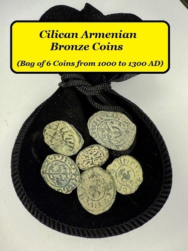 Bag of Medieval Armenian Bronze Coins (6 Coins) Hetoum I, II & Smbat