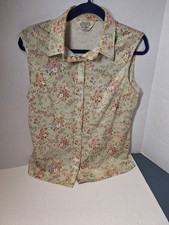 Vintage Sears Button Up Top Woman's 38, Floral, Polyester, Sleevless