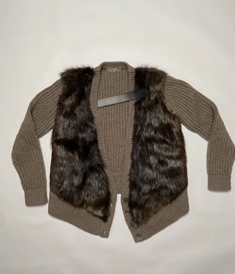 Cárdigan Reed Krakoff Otoño 2010 Lana Cachemira Piel Visón Mediano Pasarela Foto 3 de 4