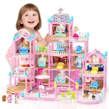 Doll House for Girls, Dream Dollhouse 4-Story 15 Rooms with 2 Dolls, Lights, ...