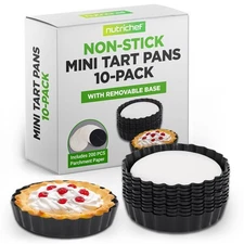 Nutrichef 10 Pcs Set of Non-Stick Mini Tart Pans w/ Removable Base