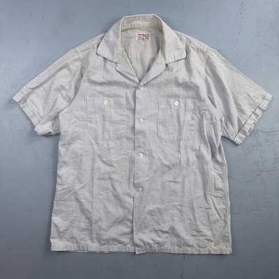 VTG 1950s Enro Trafalgar Loop Collar Button Up Shirt Cotton Rockabilly M Checker