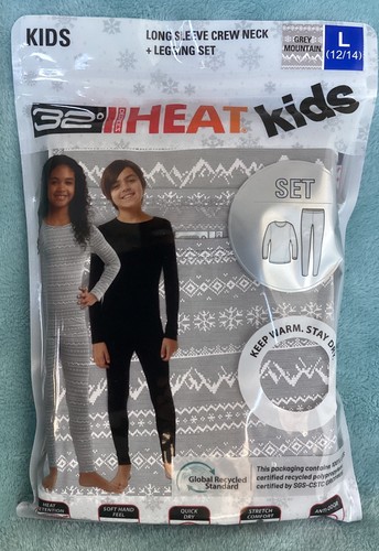 32 Degrees …Heat …Kids Baselayer Long Sleeve Crew Neck & Legging Set, M.Grey L - Picture 1 of 6