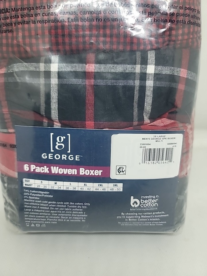 George Lizard Boxer NEW George 6-Pack Men's Woven Boxers Cotton Blend Plaid Size 3XL (48-50 ...