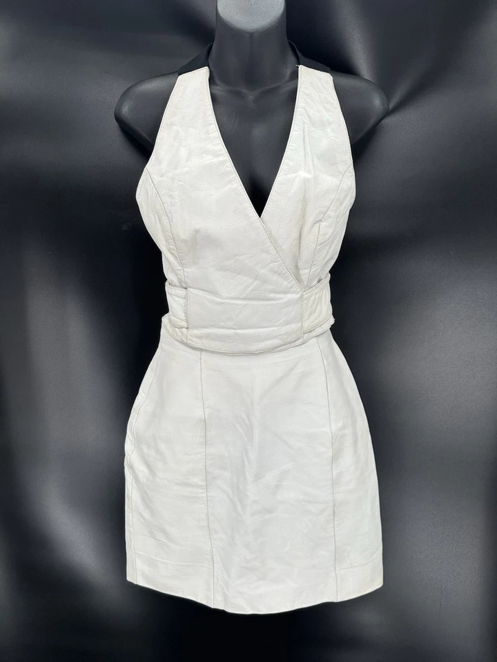 Conjunto de minifalda vintage Wilson’s de cuero blanco halter top motociclista para mujer XS Foto 2 de 4