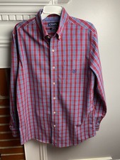 Chaps Men's Button Down Shirt Dress Size Medium Striped Long Sleeve